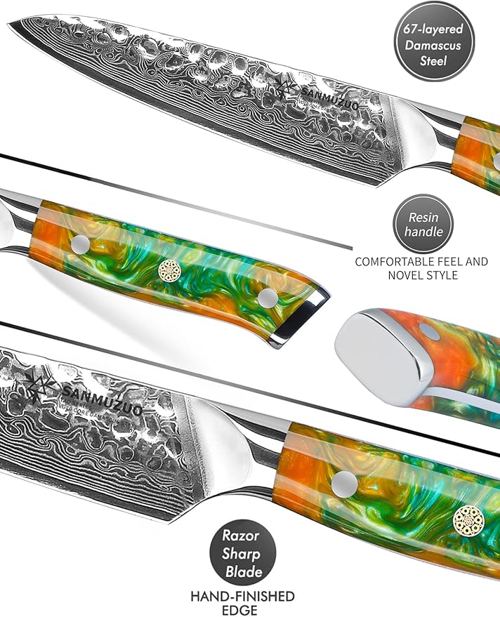 5 Inch Utility Knife - Fruit and Vegetable Knives, 67 Layers Forged Damascus Steel & Resin Handle - Yao Series