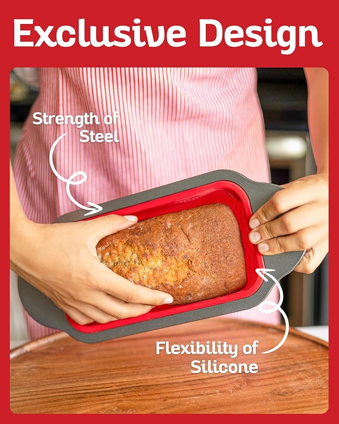 Premium Non-Stick Silicone Bread Loaf Pan, 9x5 Inches – Heavy-Duty Steel Frame, Non-Toxic, BPA & PFOA Free – Perfect for Pound Cakes, Breads, & More.
