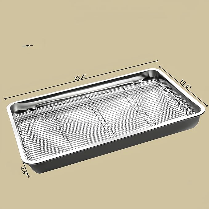Roasting Pan Heavy Duty Stainless steel Turkey Pans for Oven,Toaster Oven Tray Pans with cooling rack,Hotel Pan, Barbeque Grill Pan,Deep Edge,Mirror treatment, Dishwasher Safe (23.4"x15.6"x2.8")