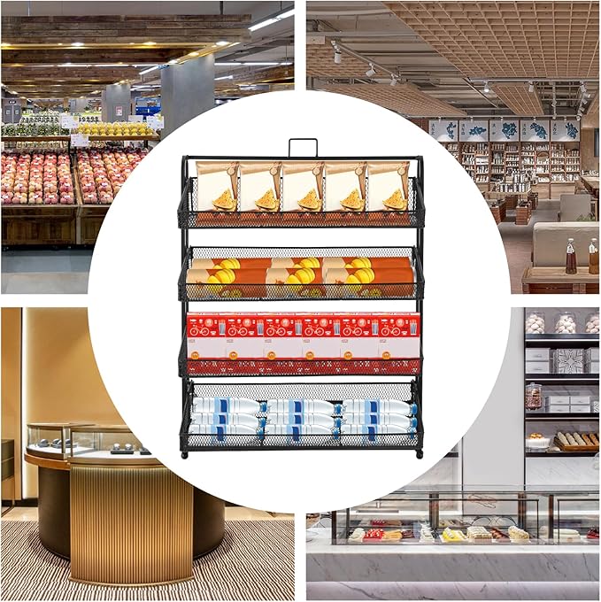 Retail Display Rack 4-Tier Market Merchandise Display Shelf Tabletop Fruit Vegetable Display Shelving Snack Shelf Countertop for Retail Store Home Store Market (10”D X 16”W X 20”H)