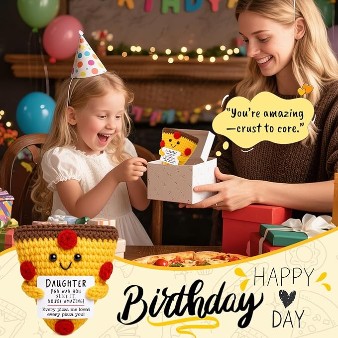 Mini Daughter Gifts from Mom Dad Cute Handmade Crochet Pizza for Motivational Encouragement Inspirational Christmas Birthday Gifts for Daughter from Parents Funny Christmas Stocking Stuffers Ideas