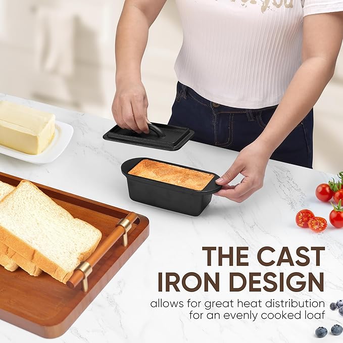 Cast Iron Bread Pan with Lid 7.5x3 Inch, Nonstick Popover Pan for Sourdough and Homemade Bread, Mini Loaf Pans with Lids, Pullman Loaf Pan for Sandwich Bread, Nonstick Baking Bread Pans