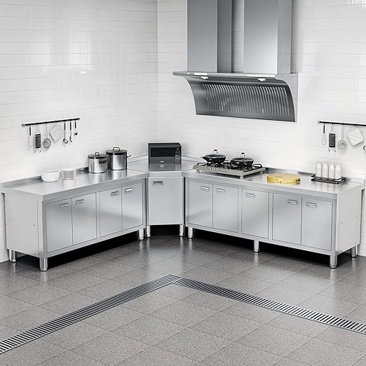 WWK 70" x 21" Stainless Steel Table with Cabinet, Commercial Kitchen Table for Prep & Work, Heavy Duty Work Cabinet with 5 Doors for Outdoor, Kitchen, Restaurant, Hotel, Garage and Cafe