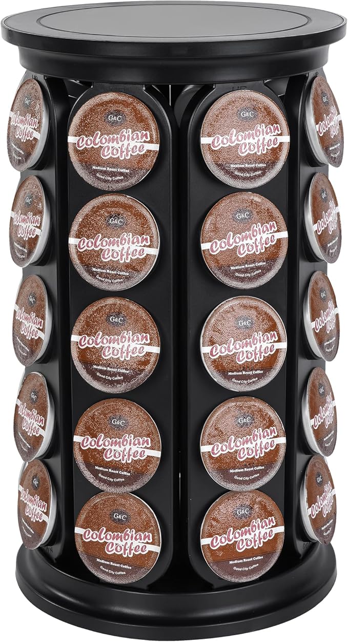 Coffee Pod Holder, Holds 40 K Cup Coffee Capsules, Large Capacity Round Organizer with 360-Degree Rotation, Black