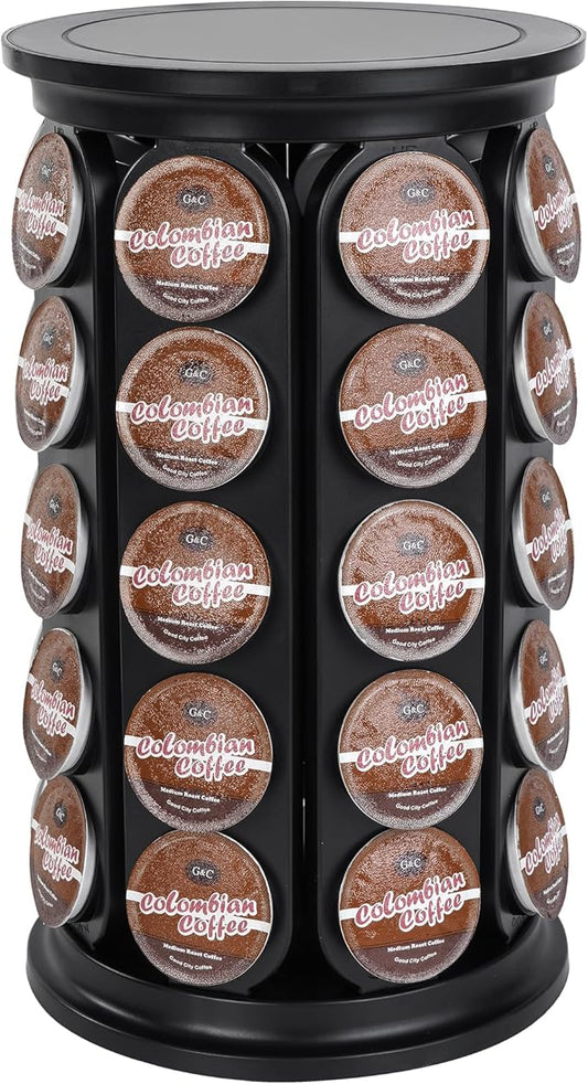 Coffee Pod Holder, Holds 40 K Cup Coffee Capsules, Large Capacity Round Organizer with 360-Degree Rotation, Black