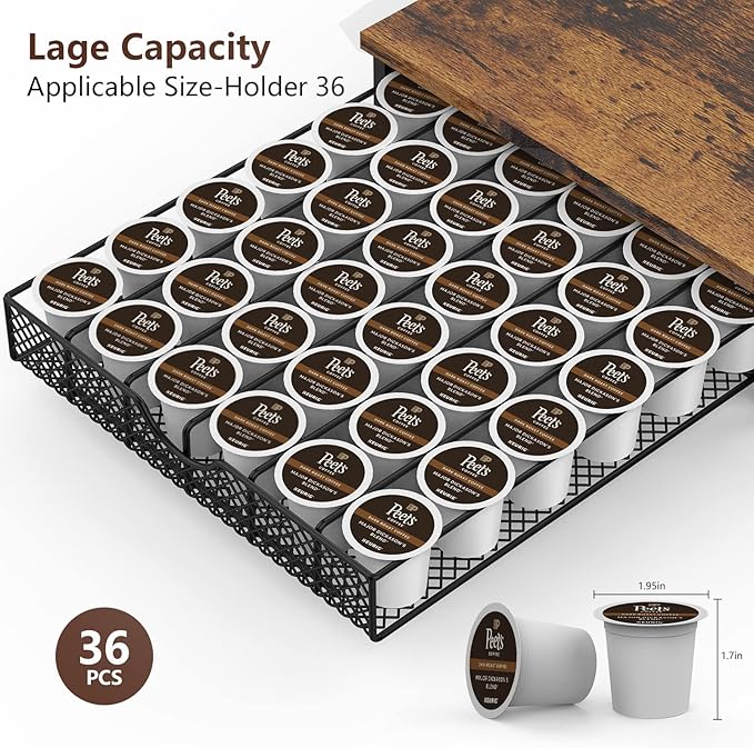 Coffee Pod Drawer for K Cups Drawer Organizer Coffee Pod Storage with Drawer Baskets Pod Storage Holder for Cafe Counter in Home Office Farmhouse 36 Capacity