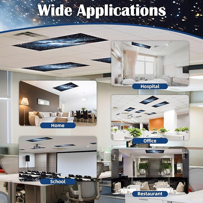 2 Pcs Fluorescent Light Covers - 4 x 2 Feet Covers for Ceiling Lights, Magnetic Light Filters for Classroom, Office, Hospitals, Home