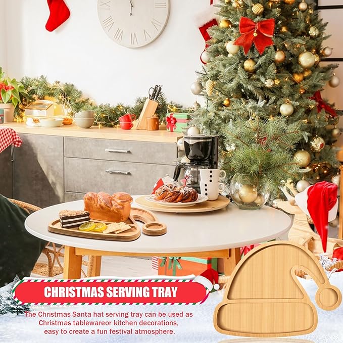 AWIZOM Christmas Hat Wooden Serving Tray Christmas Bamboo Platter Santa Hat Shape Wooden Charcuterie Board Wood Snack Dish Plate for Xmas Holiday Housewarming Present,14.17x10.79x0.59 Inch