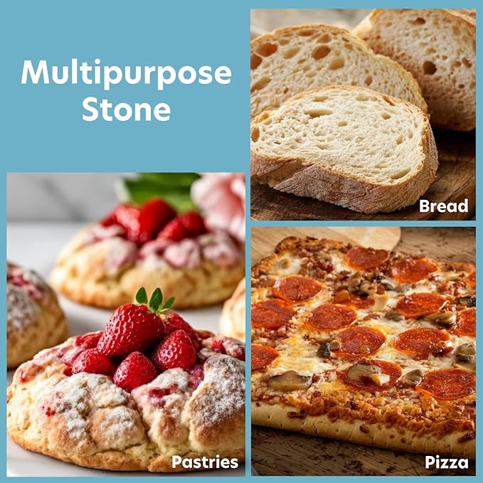 CucinaPro Pizza Stone for Oven, Grill BBQ- Extra Thick 5/8" Cordierite Rectangular Baking Stone for Better Holiday Cooking- 16" x 14" Pan- Holds High Temp For Crispy Crust- Kitchen Essential Xmas Gift