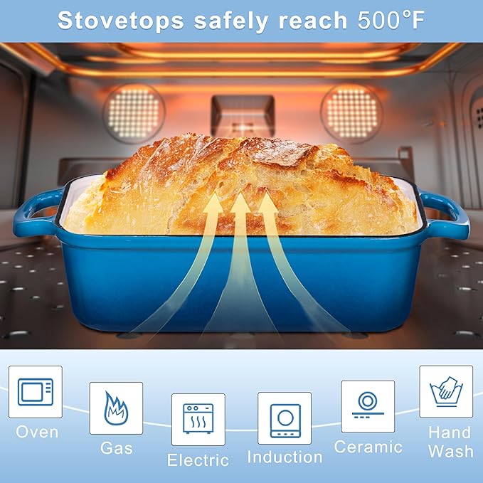 GRMImosa Cast Iron Bread Loaf Pan with Lid, Loaf Pans for Baking Bread, 2-In-1 Enameled Loaf Pans For Baking Bread, Bread Dutch Oven For Golden Crispy Crust For Homemade Bread & Sourdough (Marseille)