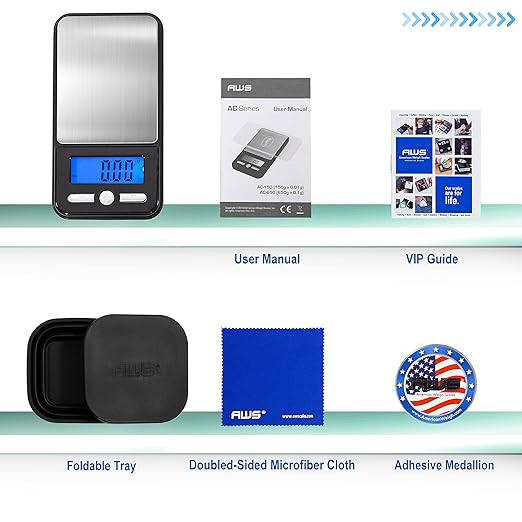 American Weigh Scales Series Digital Pocket Weight Scale, Stainless SteelAC-650-BLK650G X 0.1G(Black) (150g x 0.01g)