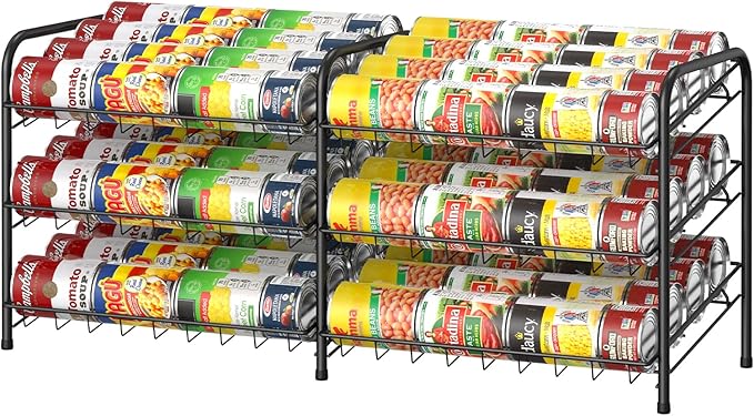 MOOACE Can Rack Organizer, 2 in 1 Can Storage Dispenser Holds up to 72 Cans, Can Organizer for Pantry Kitchen Cabinet, Black
