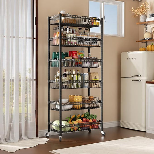 SINGAYE Shelf 6 Tier Wire Shelving Unit Adjustable Storage Shelves Big Basket Rack for Garage Kitchen Office Pantry Laundry Room Organizers13.5 D x 30" W x 65" H Black