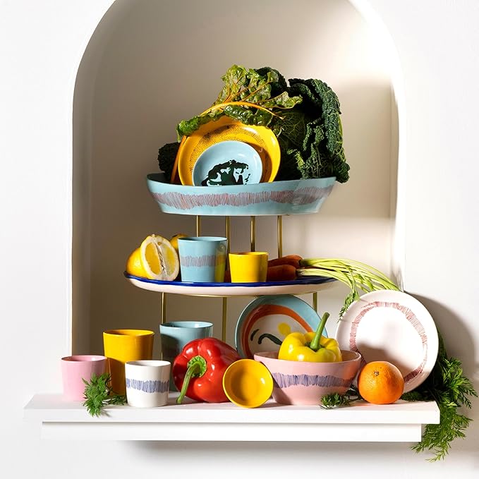 Appetizer Plate | Feast tableware by Ottolenghi | 2 Starter Plates | Stoneware Dinnerware Set in white red | luxury Dishware Set for Dinner at Home, Party, Christmas | Kitchen Sets