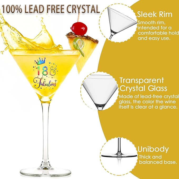 18th Martini Glasses Gifts for Women, Personalized Woman Gift Package Cocktail Glass Set for Her 18 Anniversary