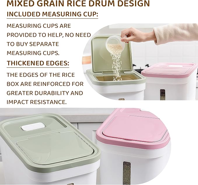 22lbs Large rice storage container Container with Lid Barrel Household Rice Box Airtight Flour Dispenser with Lids for Pet/Cat/Dog Food Storage Container BPA Free,Pink 22 * 38 * 23 cm