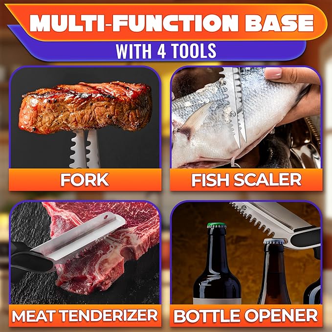 6-in-1 Cutting Board Scissors – Kitchen Shears Heavy Duty with Built-In Mini Board, Ribbed No-Slip Blade, Spring-Assist, Safety Lock & Dishwasher-Safe Design – Meat Scissors for Veggies, Fruits, Fish