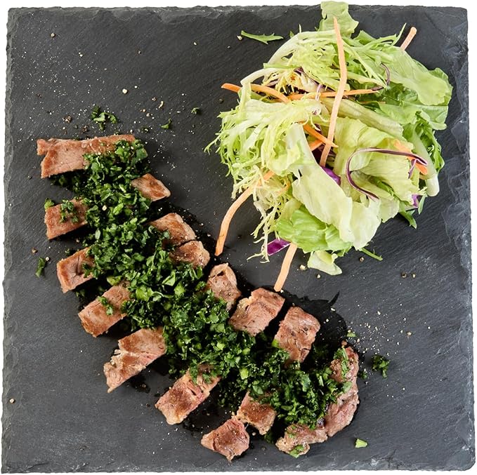 Restaurantware Slate Serving Trays 4 Pack of 10 x 10" Foam Feet Charcuterie Stone Plates Rustic Edges Freezable Black Square Serving Display Cheese Boards for Kitchen, Gourmet, Dining, Parties