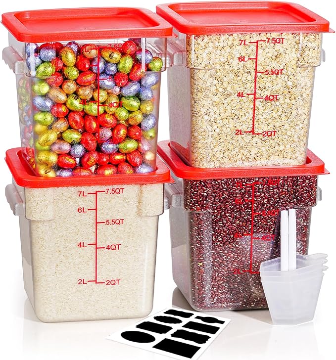 8QT NSF Food Storage Containers: 8 PCS[Food Grade][Hot&Cold Resistant] Clear Food Storage Containers with Scales Handles for Home Restaurant Kitchen Storage Pizza Proof Dough, BPA Free (N6)