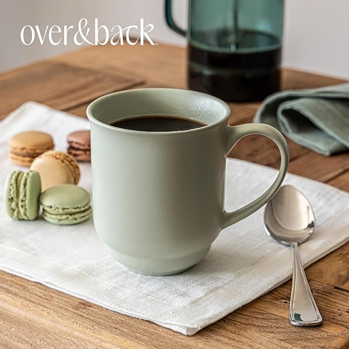 over&back Rim Stoneware Coffee Mugs - 4-Piece Mug Set - Enjoy the Perfect Cup of Coffee, Tea, Latte, and More - Semi-Matte Sage - 16oz