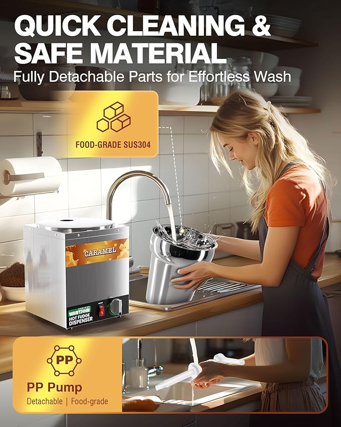 WantJoin 4.6Qt Nacho Cheese Dispenser with Pump - Nacho Cheese Warmer, Commercial Hot Fudge Dispenser W/5-Level Temperature Adjustment for Caramel， Stainless Steel Hot Fudge Warmer