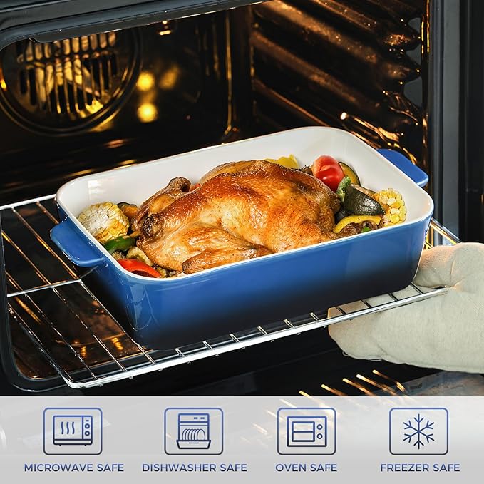 Casserole Dishes for Oven: Ceramic Rectangular Baking Dish, 14.5''/13''/10.5'' Lasagna Pans, Bakeware Sets for Cooking, Kitchen, Cake Dinner, Banquet and Daily Use, Blue