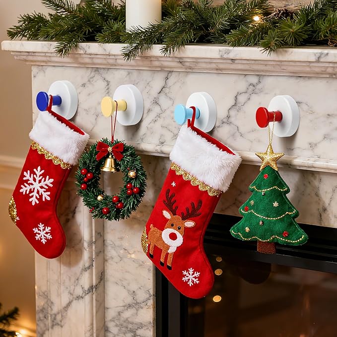 Suction Cup Hooks for Shower No-Drill Bathroom Hooks for Towels, Robes, Loofah Mountable on Bathroom Walls, Kitchen, Glass, Mirrors, Tile and Smooth,Non-Porous Surfaces (2, Red White)