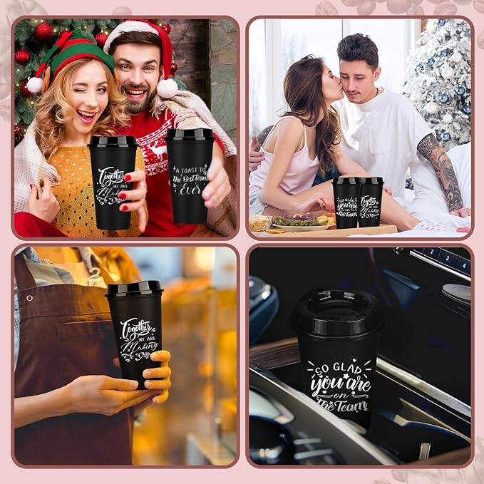 Pickmesh 15 Pcs Employee Appreciation Gifts Christmas Thank You Gift for Team Building 16 oz Teacher Plastic Coffee Cup with Lid Inspirational Travel Tumbler for Coworker Staff Pastor (Black)