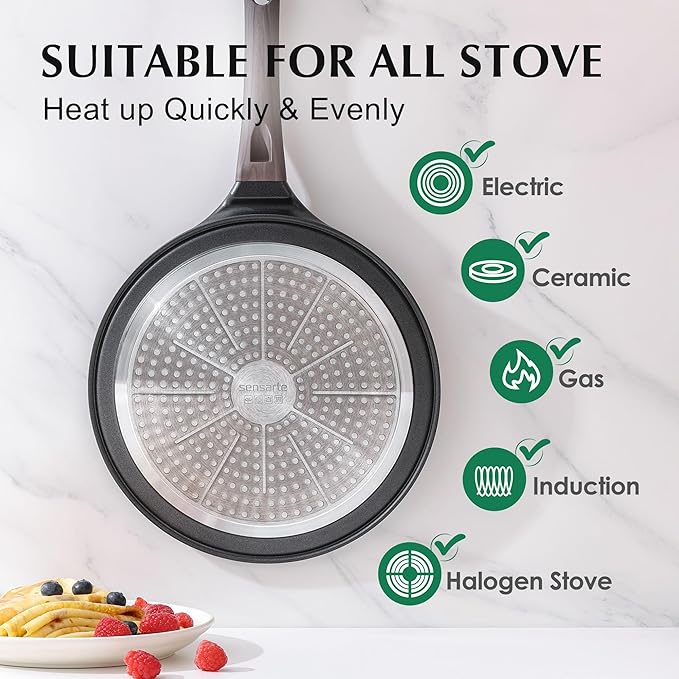 SENSARTE Nonstick Crepe Pan, Swiss Granite Coating Dosa Pan Pancake Flat Skillet Tawa Griddle 10-Inch with Stay-Cool Handle, Induction Compatible (Black)