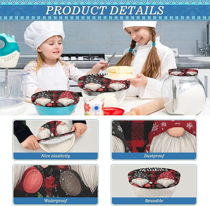5 Pcs Bowl Covers Reusable in 5 Size Elastic Food Cover Cloth Lids Fresh Keeping Dish Cookware Bakeware Fabric Covers Lids for Food Leftovers Fruits Storage Red Black Checkered Christmas Gn