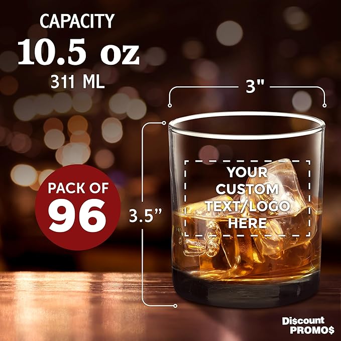 Custom Lexington Rocks Whiskey Glass 10.5 oz, Set of 96, Personalized Bulk Pack - Perfect for Scotch, Bourbon, Whiskey, Cocktail - Black