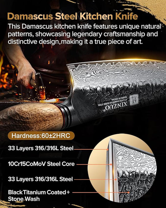 XINZUO 8.3 Inch Kiritsuke Chef Knife, Forged 67 Layers 10Cr15Comov High Carbon Damascus Steel Professional Kitchen Knife,Super Sharp，White Oak + Red G10 Gasket Handle