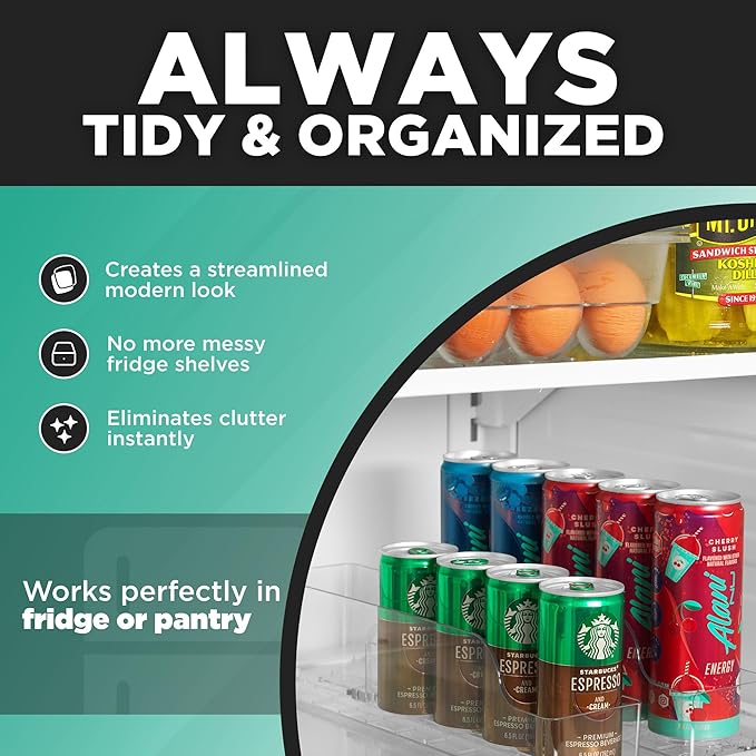 Automatic Soda Can Organizer - 2-Pack - Soda Can Dispenser for Refrigerator - Automatic Drink Holder for Fridge - Organizing Rack for Kitchen or Pantry - Beverage Dispenser & Holder (Small)