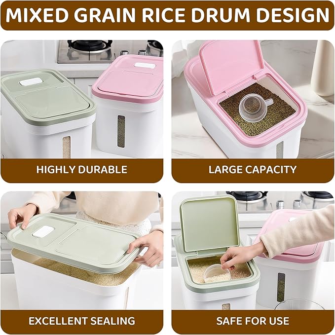 22lbs Large rice storage container Container with Lid Barrel Household Rice Box Airtight Flour Dispenser with Lids for Pet/Cat/Dog Food Storage Container BPA Free,Pink 22 * 38 * 23 cm