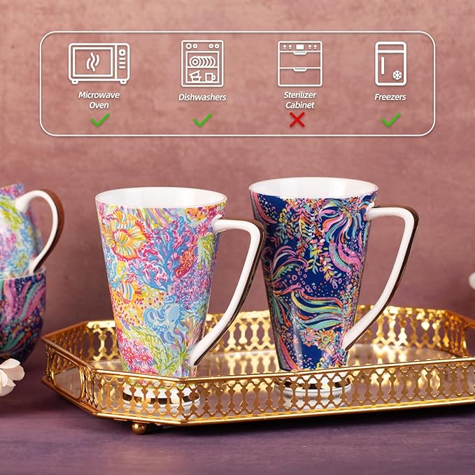 KAMMAK Ceramic Coffee Mugs 17 oz Tall Porcelain Coffee Cups Set of 2 Large Tea Mugs with Handle Vintage Tea Cups Cappuccino Mug for Latte, Espresso, Americano, breakfast cereal, Hot Cocoa, Drinks