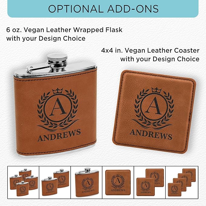 On The Rox Drinks Personalized Whiskey, Bourbon Monogram Glass Gifts - 11 oz Name Monogram Scotch Glass Set of 2 - Custom Cocktail, Rocks, Brandy Glasses