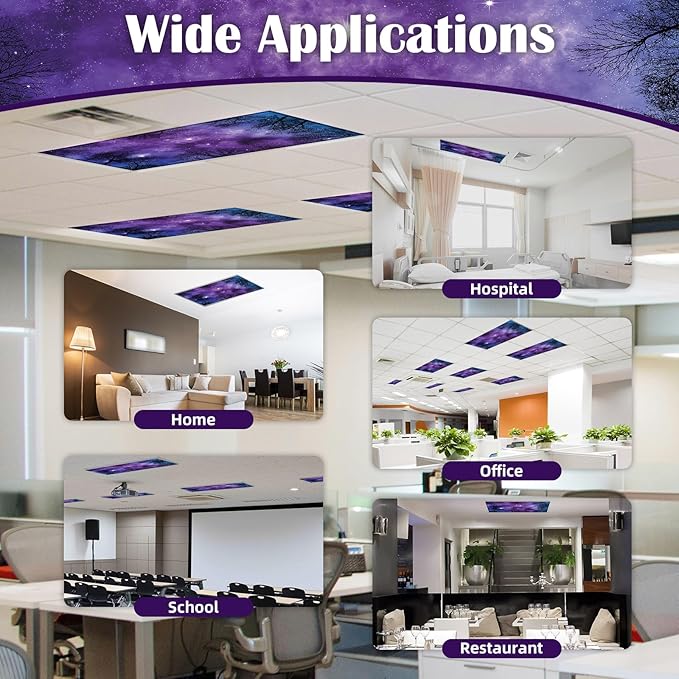 2 Pcs Fluorescent Light Covers - 4 x 2 Feet Covers for Ceiling Lights, Magnetic Light Filters for Classroom, Office, Hospitals, Home