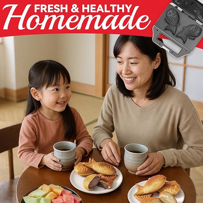 Taiyaki Fish-shaped Waffle Maker, 2 Pcs Electric Japanese Fish Shaped Waffle Iron Pan, Dual Non Stick Cooking Plates, Recipe Included, White