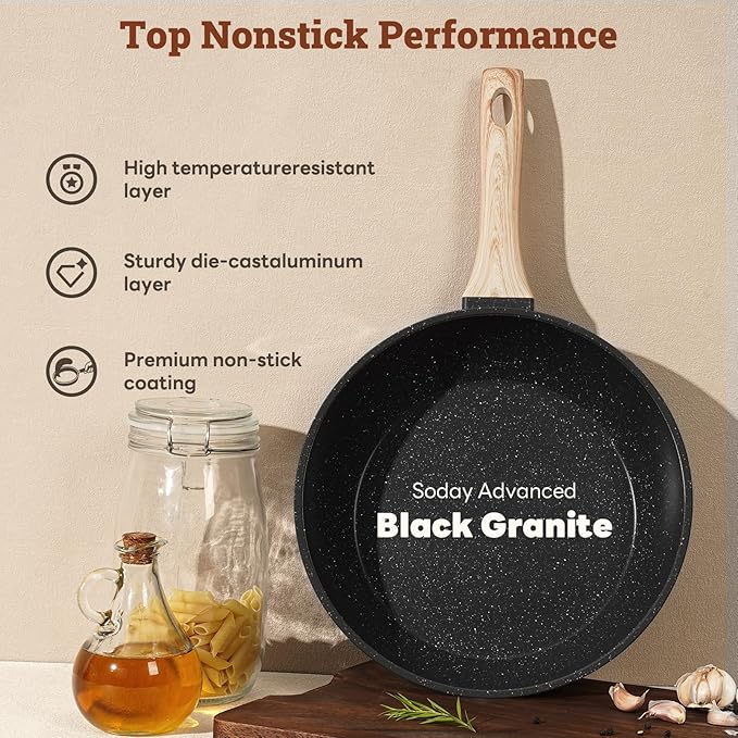 17 Pcs Pots and Pans Set Non Stick Kitchen Cookware Sets Nonstick Induction Cookware Non-toxic Black Granite Cooking Tools with Stay-Cool Handles, Pot Protectors (PFOS/PFOA Free)