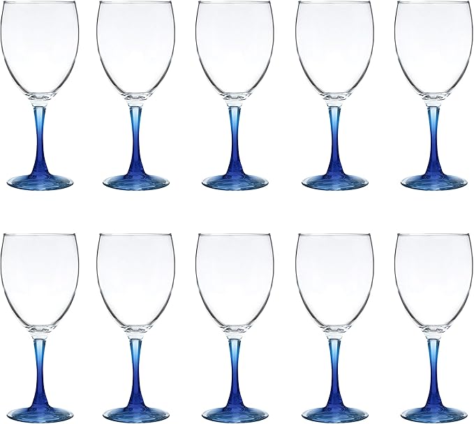 DISCOUNT PROMOS Nuance Wine Glasses by ARC 10.5 oz. Set of 10, Bulk Pack - Restaurant Glassware, Perfect for Red Wine, White Wine, Cocktails - Blue