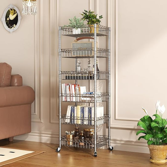 SINGAYE Shelf Storage Wire Shelving：Shelves Rack Standing Units with Wheels Closet Organizers Metal Pantry Kitchen Laundry Room Adjustable 13.5" D x 13.5" W x 63" H Silver
