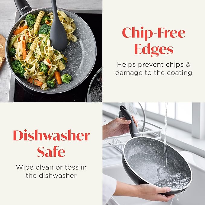 Rigoletto 3.1QT Nonstick Sauté Pan & Lid, Made in Italy, Layered Ceramic PFAS-Free Surface, Induction Ready, Dishwasher & Metal Utensil Safe, Granite Finish, Stay-Cool Handle, Black