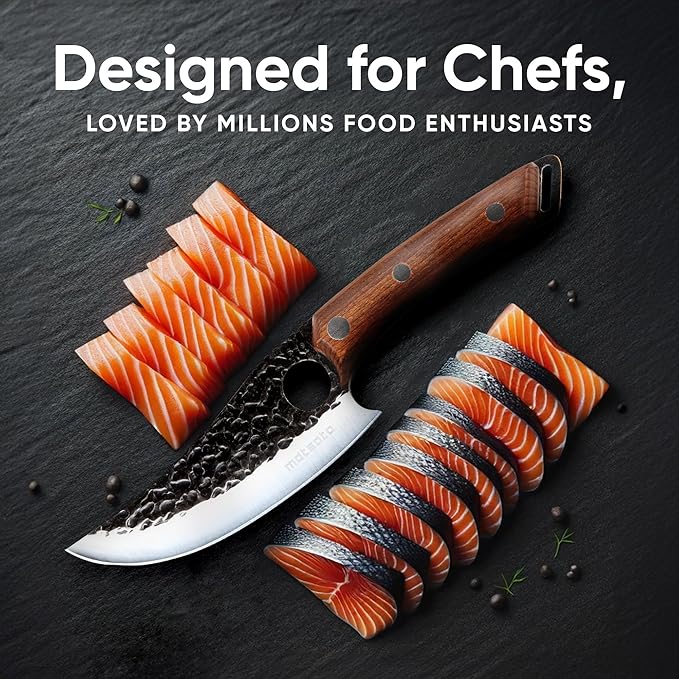 Matsato Chef Knife with Premium Leather Sheath – Japanese Steel Kitchen Knife for Home & Cooking, Christmas Gift Set for Men or Women, Kitchen Gift for Chefs