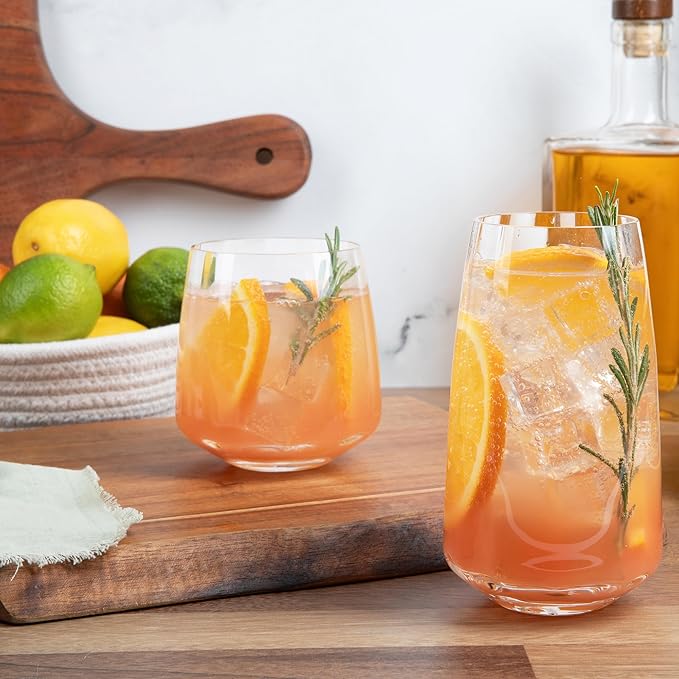 Larder & Vine Crystalline Glassware Tumbler Set, Artisan Drinkware for Cocktails, Water, Whiskey or Spirits, Handmade in Poland (Cafe Short)