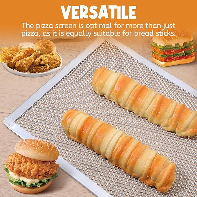 2 Pcs Pizza Screen, 11 x 15.7 Inch Rectangular Aluminum Pizza Pan Restaurant-Grade Flatbread Screen Pizza Crisper Pan, Stainless Steel Cooling and Baking Rack Set, Oven-Safe