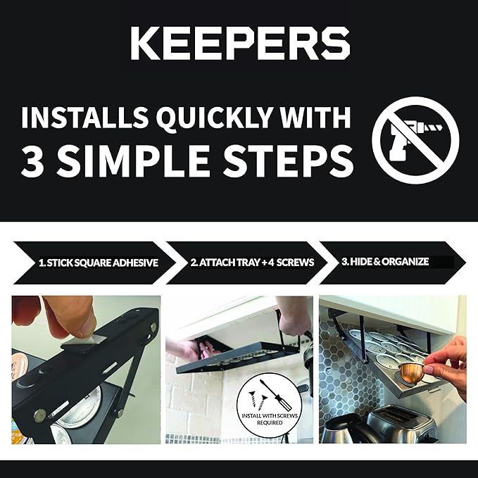 16 Pod - Under Cabinet Coffee Capsule and pod Holder – Space-Saving Hinge Hanging, Magnet Steel Construction Organizer for Small Spaces – Black