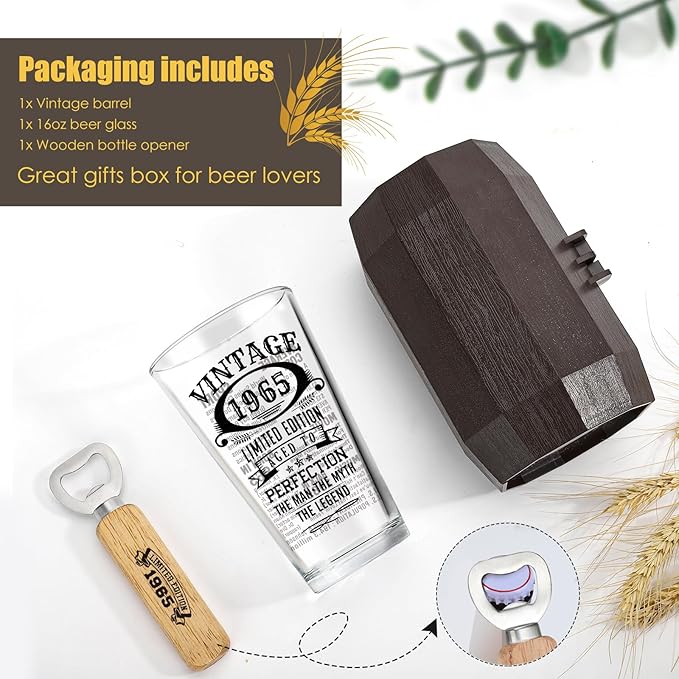 60th Birthday Gifts For Men 1965 Vintage Beer Glass 60 Year Old Birthday Decorations For Him 60th Bday Funny 60th Birthday Gifts Idea For Man Over 60 - Turning 60