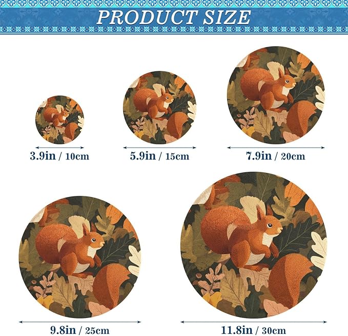 5 Pcs Bowl Covers Reusable in 5 Size Elastic Food Cover Cloth Lids Fresh Keeping Dish Cookware Bakeware Fabric Covers Lids for Food Leftovers Fruits Storage Orange Squirrel Leaves Falling