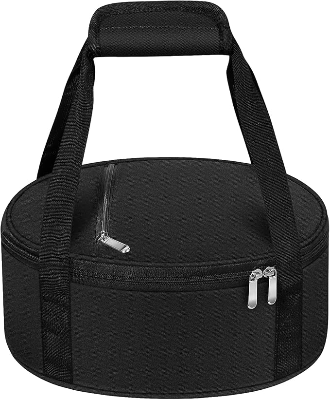 Round Insulated Casserole Carrier, Pie Carrier Bag, Portable Casserole Carrier for Hot or Cold Food Lunch Tote, Lunch Bag for Parties Picnic, Fits 12.5" Baking Dish, Black
