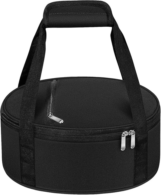 Round Insulated Casserole Carrier, Pie Carrier Bag, Portable Casserole Carrier for Hot or Cold Food Lunch Tote, Lunch Bag for Parties Picnic, Fits 12.5" Baking Dish, Black